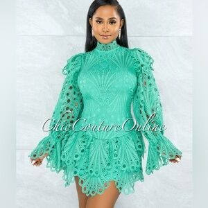 The Sang Dress Lace Eyelet Crochet Flounce Large